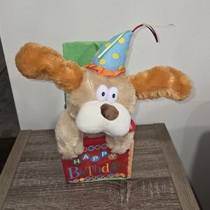 Cuddle Barn Flappy Birthday Dog & "Birthday by The Beatles 12"-14" New